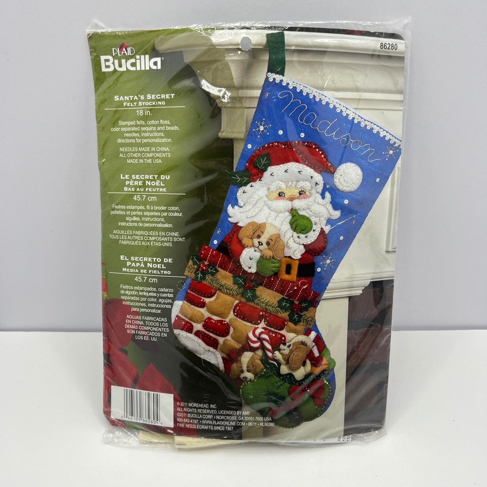 Bucilla Santas Secret Felt Stocking Kit 18" Christmas Embroidery 86280 Sealed